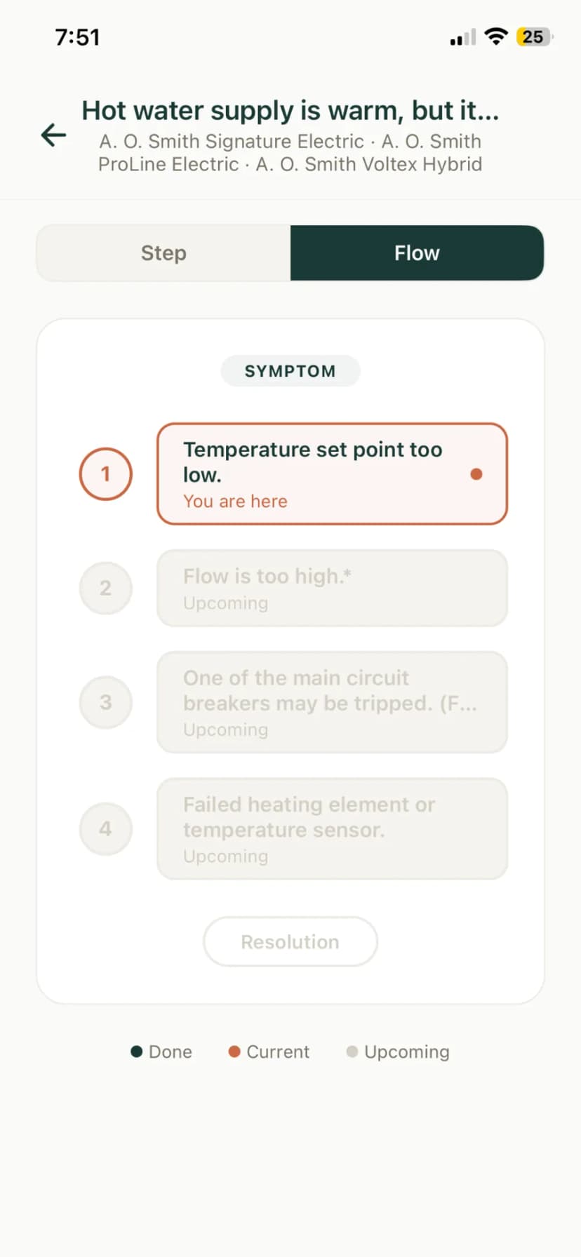HeatDiagnoses guided water heater diagnostic flow — step by step troubleshooting