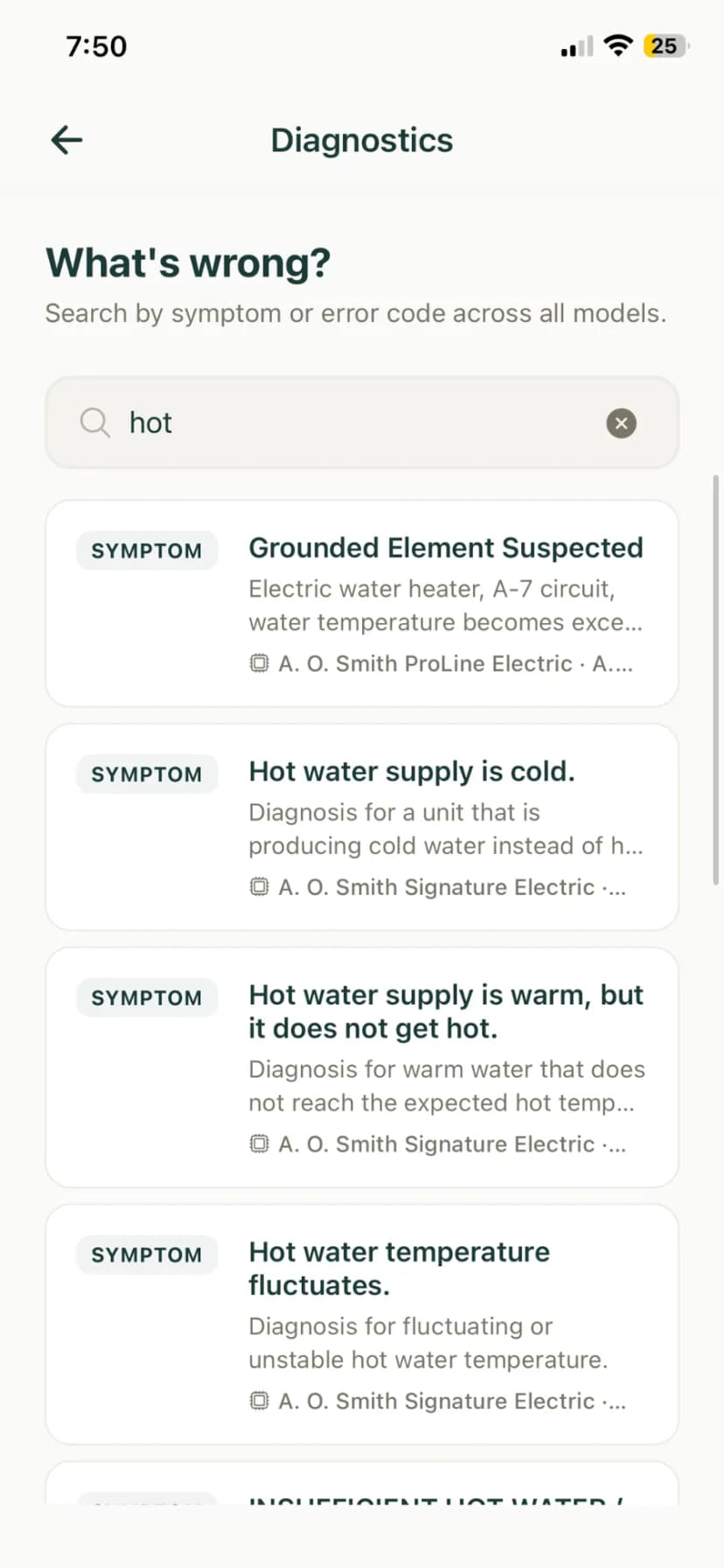 HeatDiagnoses water heater error code search interface