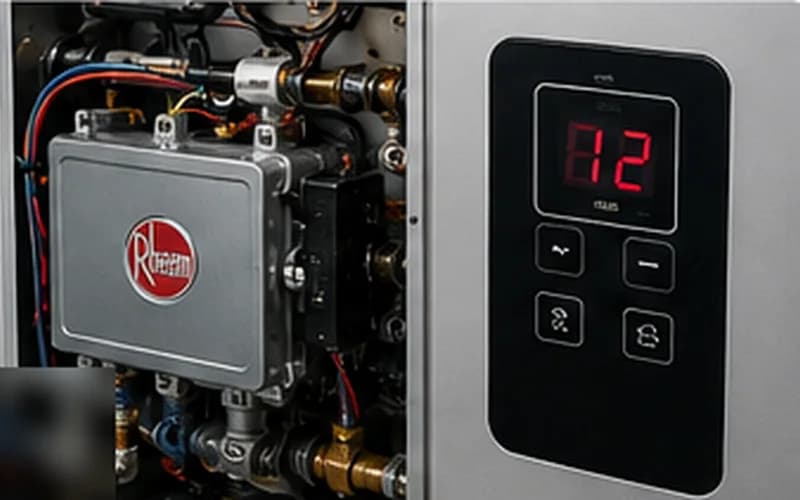 Engineer inspecting industrial pipe heating system — Rheem tankless water heater complete error code reference guide
